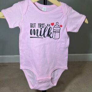Rabbit Skins Light Pink Baby Onesie with Milk Bottle Design